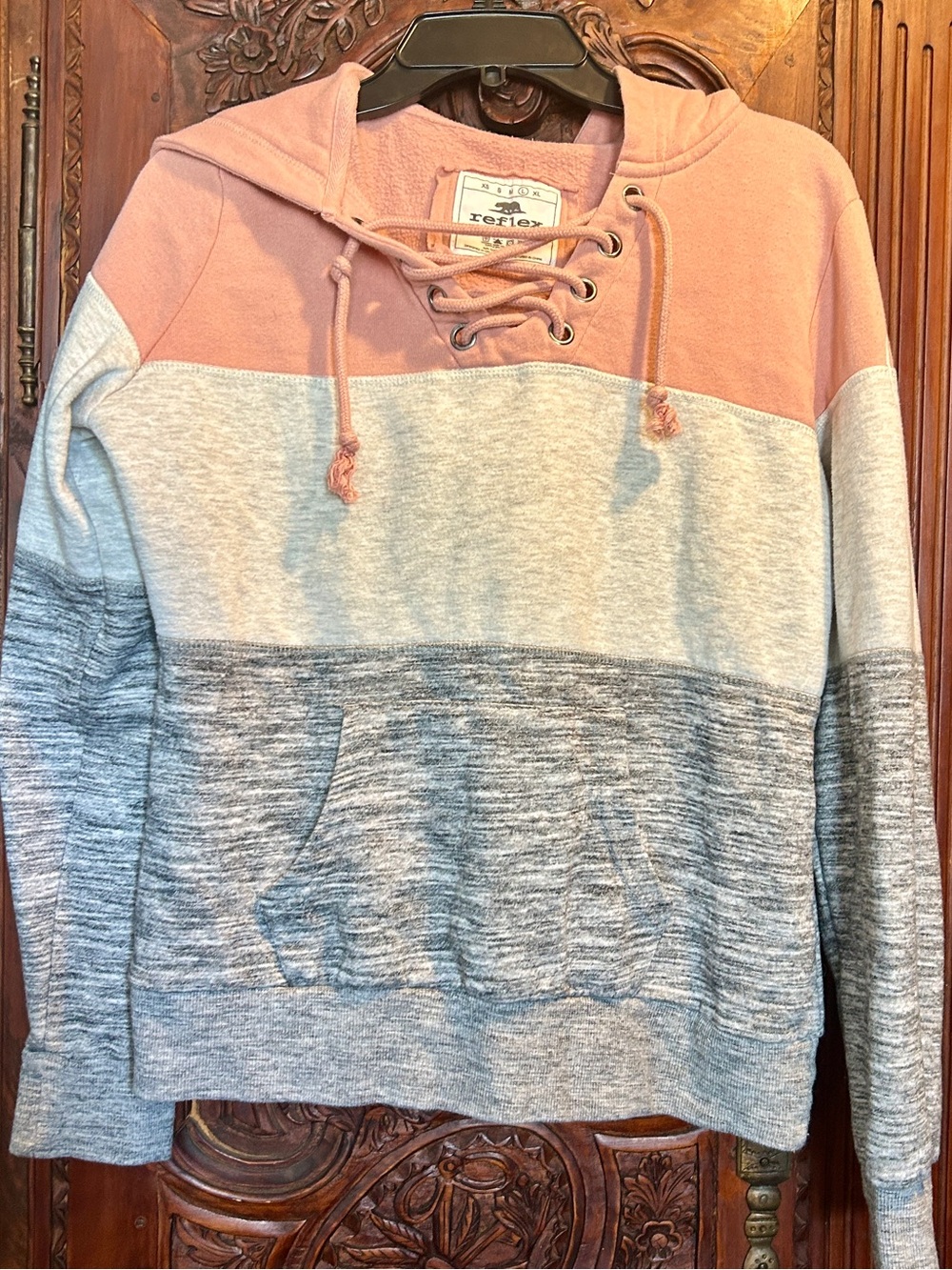 Reflex Lace-Up Colorblock Hoodie in Pink and Gray